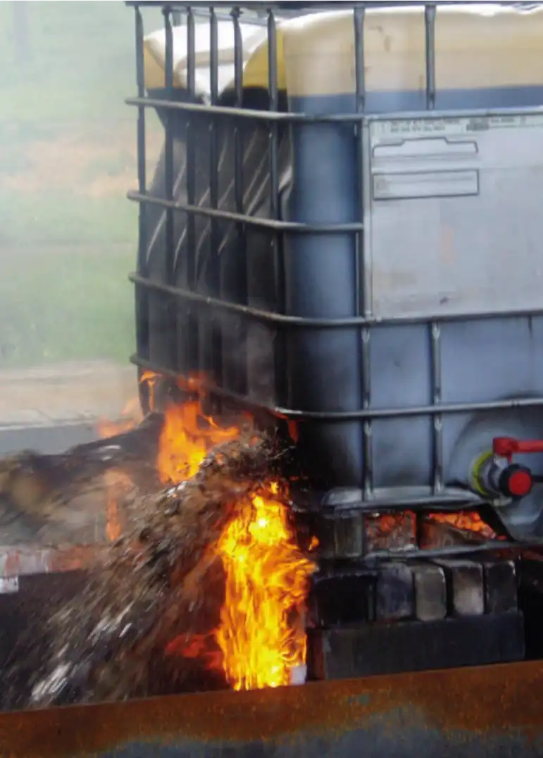 Burning plastic container vs safe stainless steel IBC